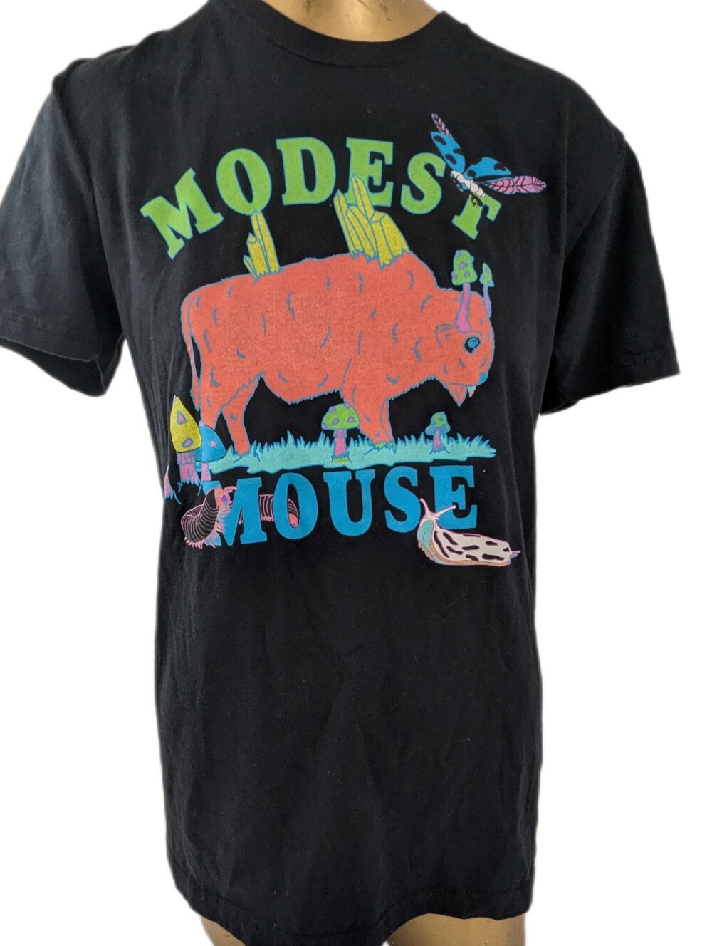 Modest Mouse Concert Tee in Black with Neon Buffalo Small
